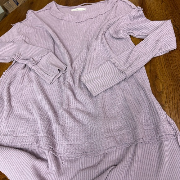 Free People We The Free North Shore Thermal Top Lilac Waffle Knit Medium EUC - Picture 9 of 9